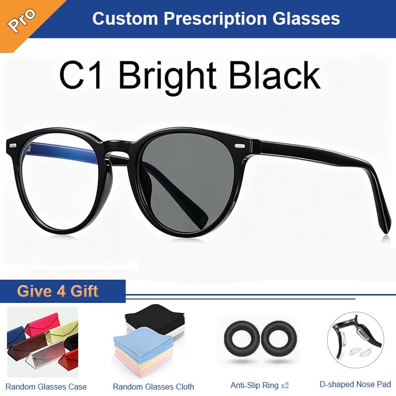 River Oak round glasses in Bright Black